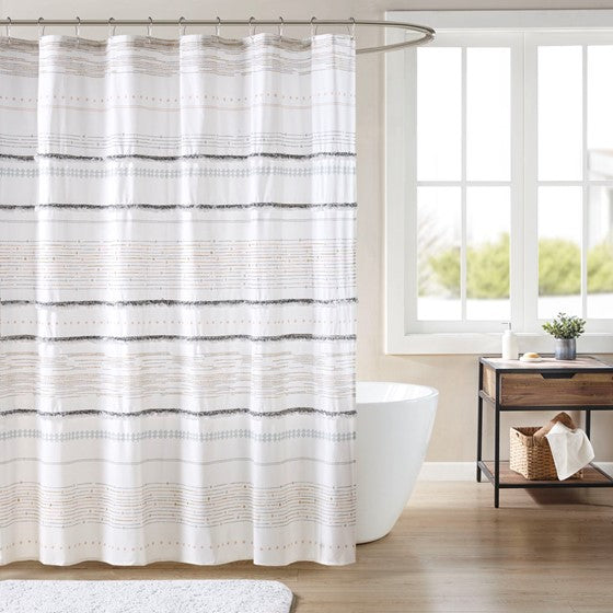 Nea Cotton Printed Shower Curtain with Trims