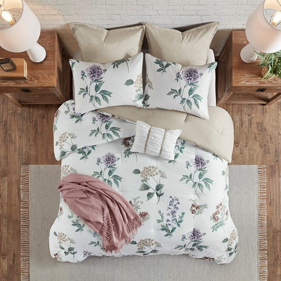 Zennia 7 Piece Printed Seersucker Comforter Set with Throw Blanket