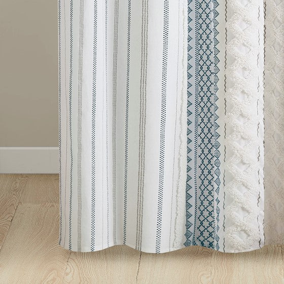 Imani Cotton Printed Shower Curtain with Chenille