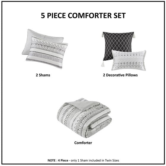 Fraser 5 Piece Printed Seersucker Comforter Set with Throw Pillows