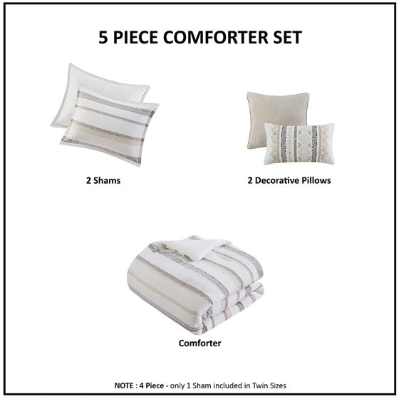 Langley 5 Piece Clipped Jacquard Comforter Set