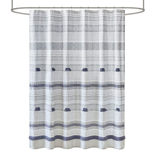 Cody Cotton Stripe Printed Shower Curtain with Tassel