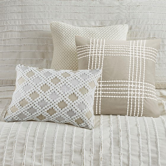 Essence Oversized Cotton Clipped Jacquard Comforter Set with Euro Shams and Throw Pillows