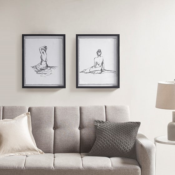 Feminine Figures Sketch 2-piece Framed Glass and Matted Wall Art Set