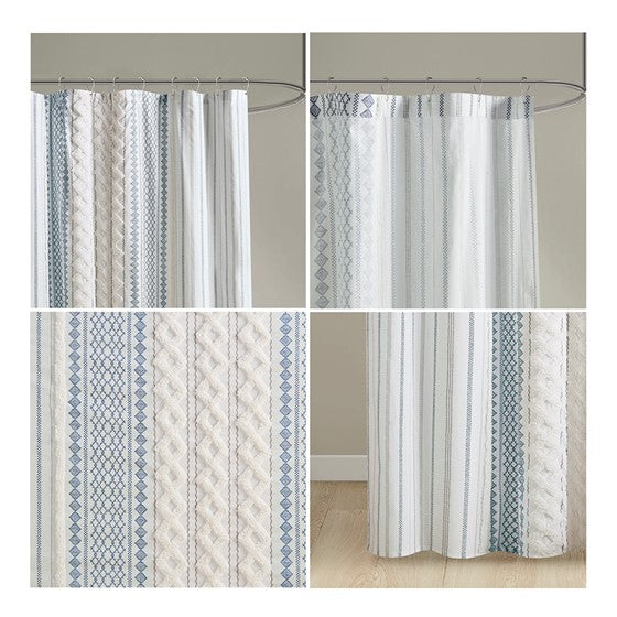 Imani Cotton Printed Shower Curtain with Chenille