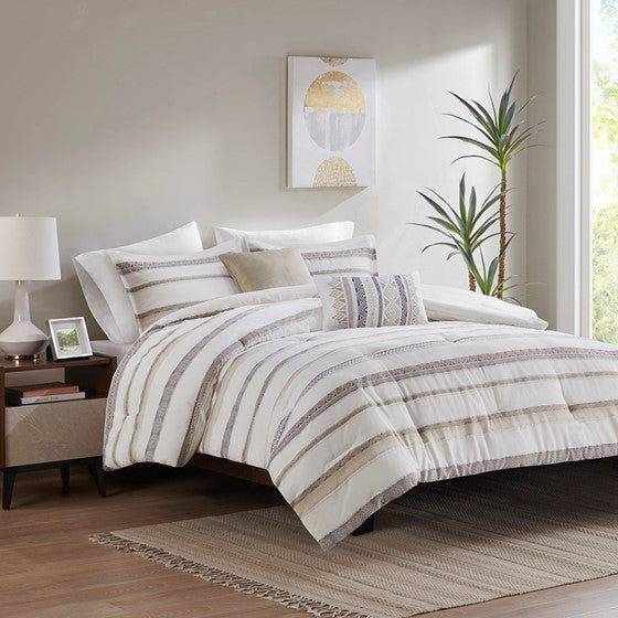 Langley 5 Piece Clipped Jacquard Comforter Set