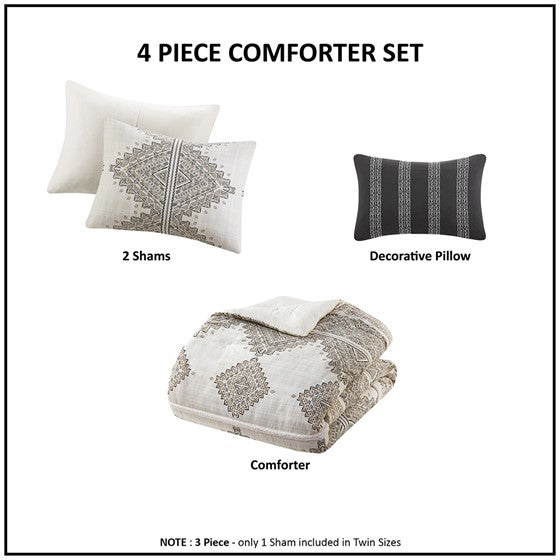 Ibiza 4 Piece Printed Comforter Set with Throw Pillow