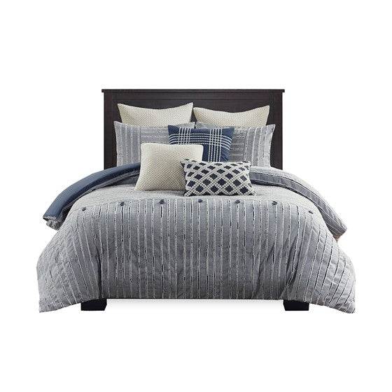 Essence Oversized Cotton Clipped Jacquard Comforter Set with Euro Shams and Throw Pillows