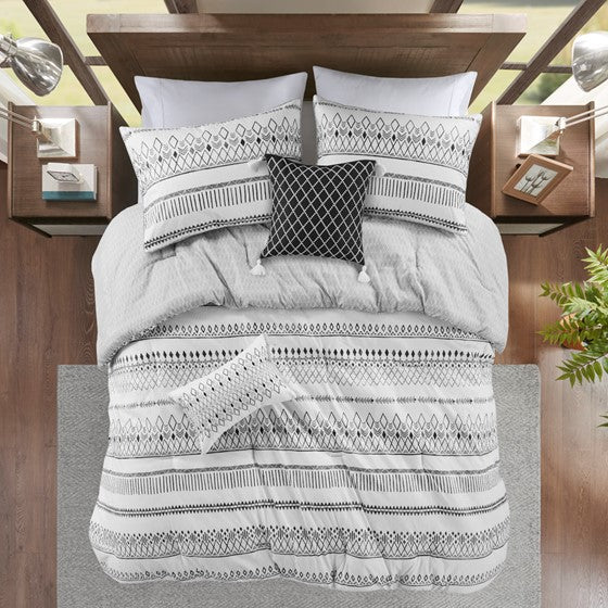 Fraser 5 Piece Printed Seersucker Comforter Set with Throw Pillows