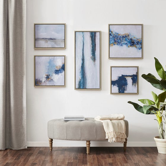 Blue Drift Abstract 5-piece Gallery Framed Canvas Wall Art Set