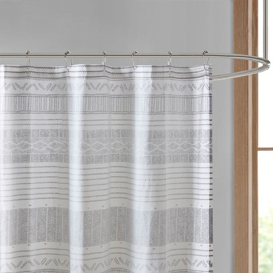 Cody Cotton Stripe Printed Shower Curtain with Tassel