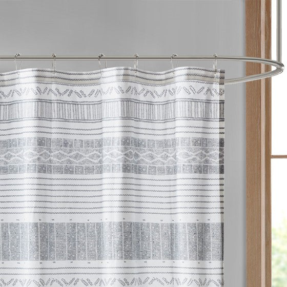 Cody Cotton Stripe Printed Shower Curtain with Tassel