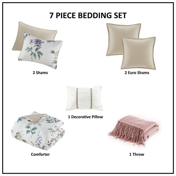 Zennia 7 Piece Printed Seersucker Comforter Set with Throw Blanket