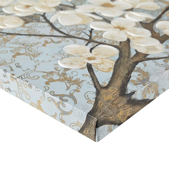 Luminous Bloom Gold Foil and Hand Embellished Floral Canvas Wall Art