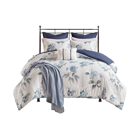 Zennia 7 Piece Printed Seersucker Comforter Set with Throw Blanket