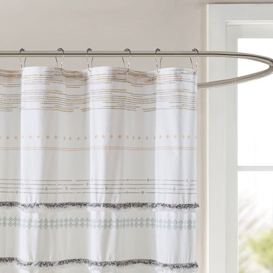 Nea Cotton Printed Shower Curtain with Trims