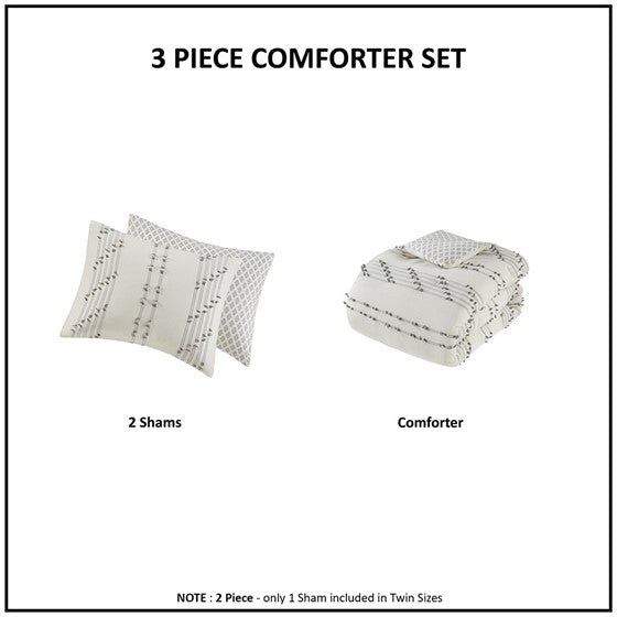 Kara 3 Piece Cotton Jacquard Comforter Set