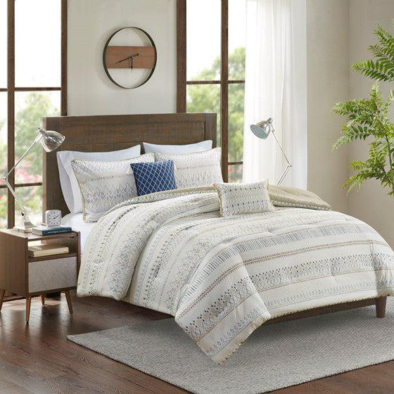 Fraser 5 Piece Printed Seersucker Comforter Set with Throw Pillows