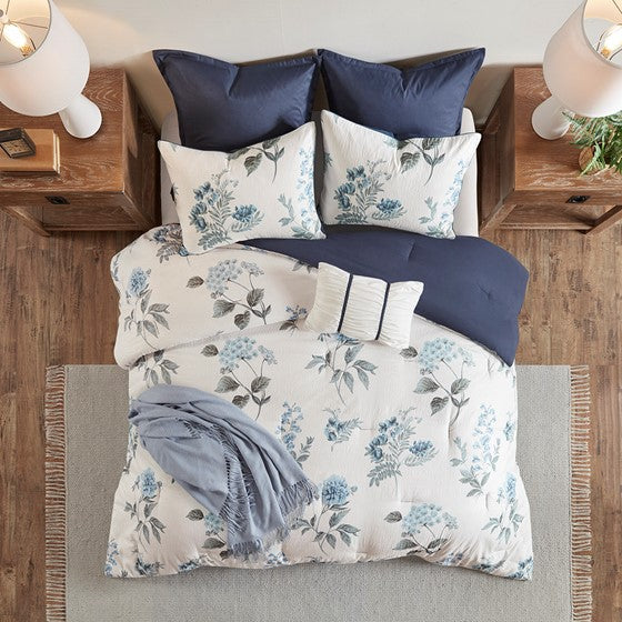 Zennia 7 Piece Printed Seersucker Comforter Set with Throw Blanket