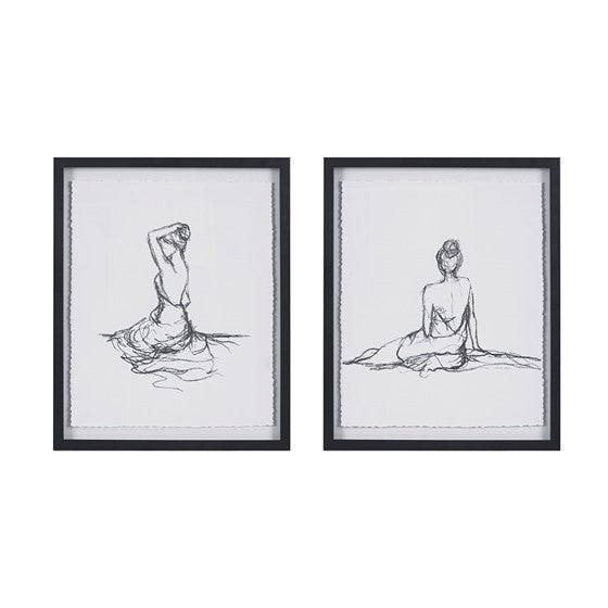 Feminine Figures Sketch 2-piece Framed Glass and Matted Wall Art Set