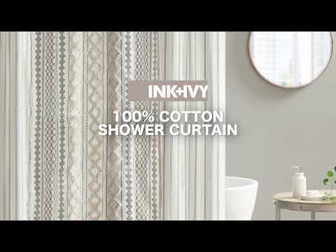 Imani Cotton Printed Shower Curtain with Chenille